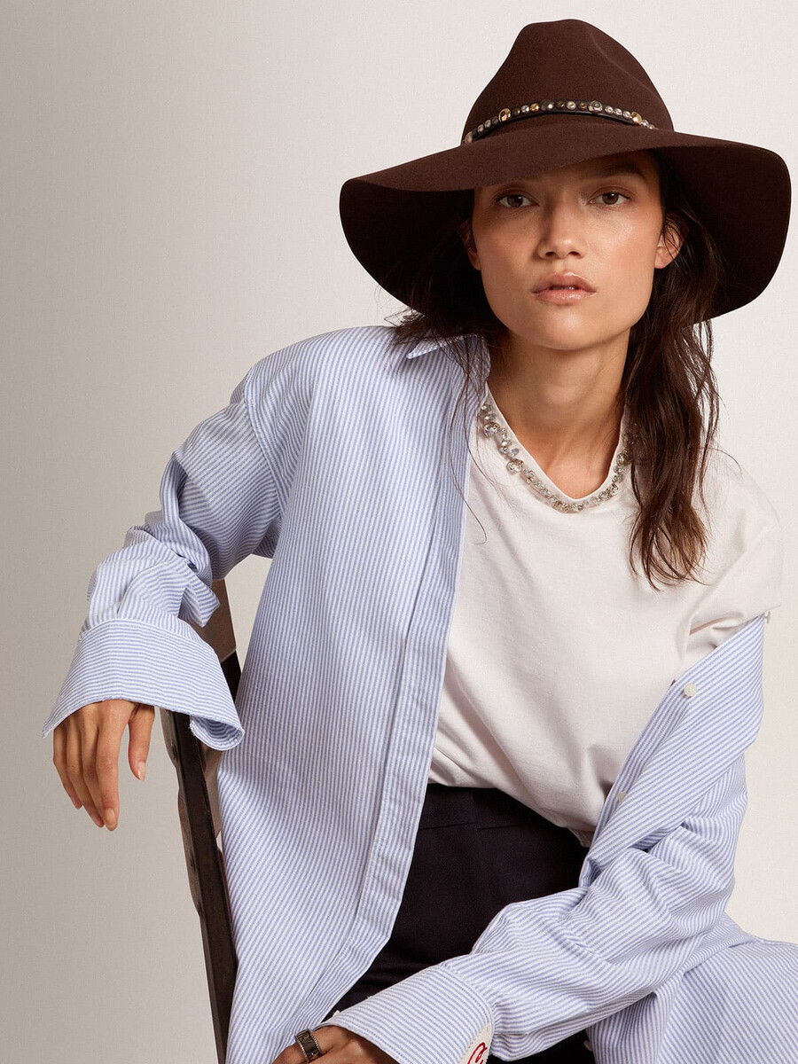 brauner fedora-hut für damen mit nieten