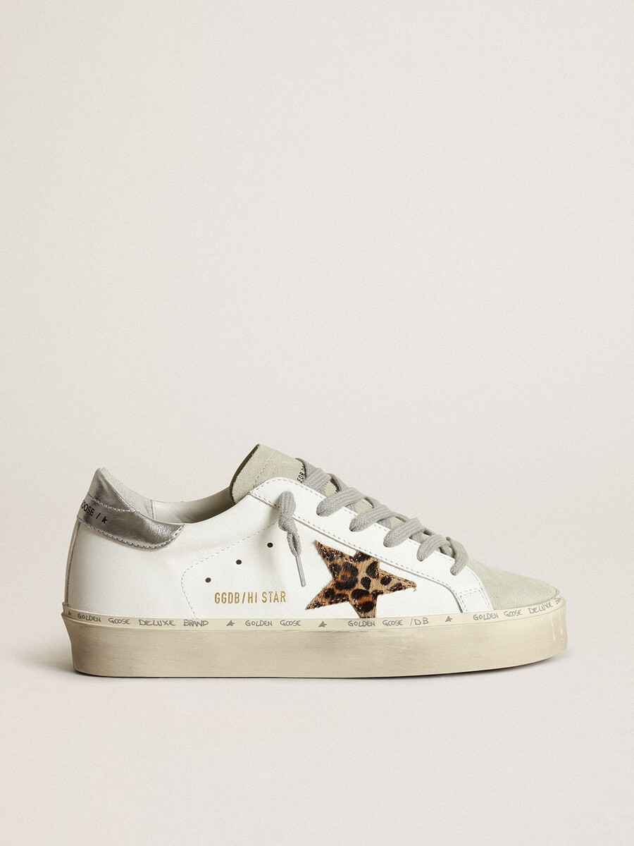 damen-sandalen „hi star mit stern in leopardenmuster aus ponyfell und silbernem absatz