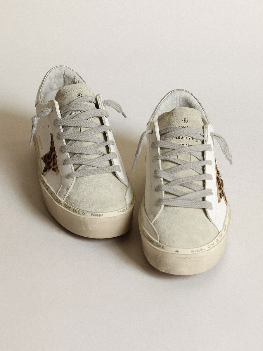 damen-sandalen „hi star mit stern in leopardenmuster aus ponyfell und silbernem absatz