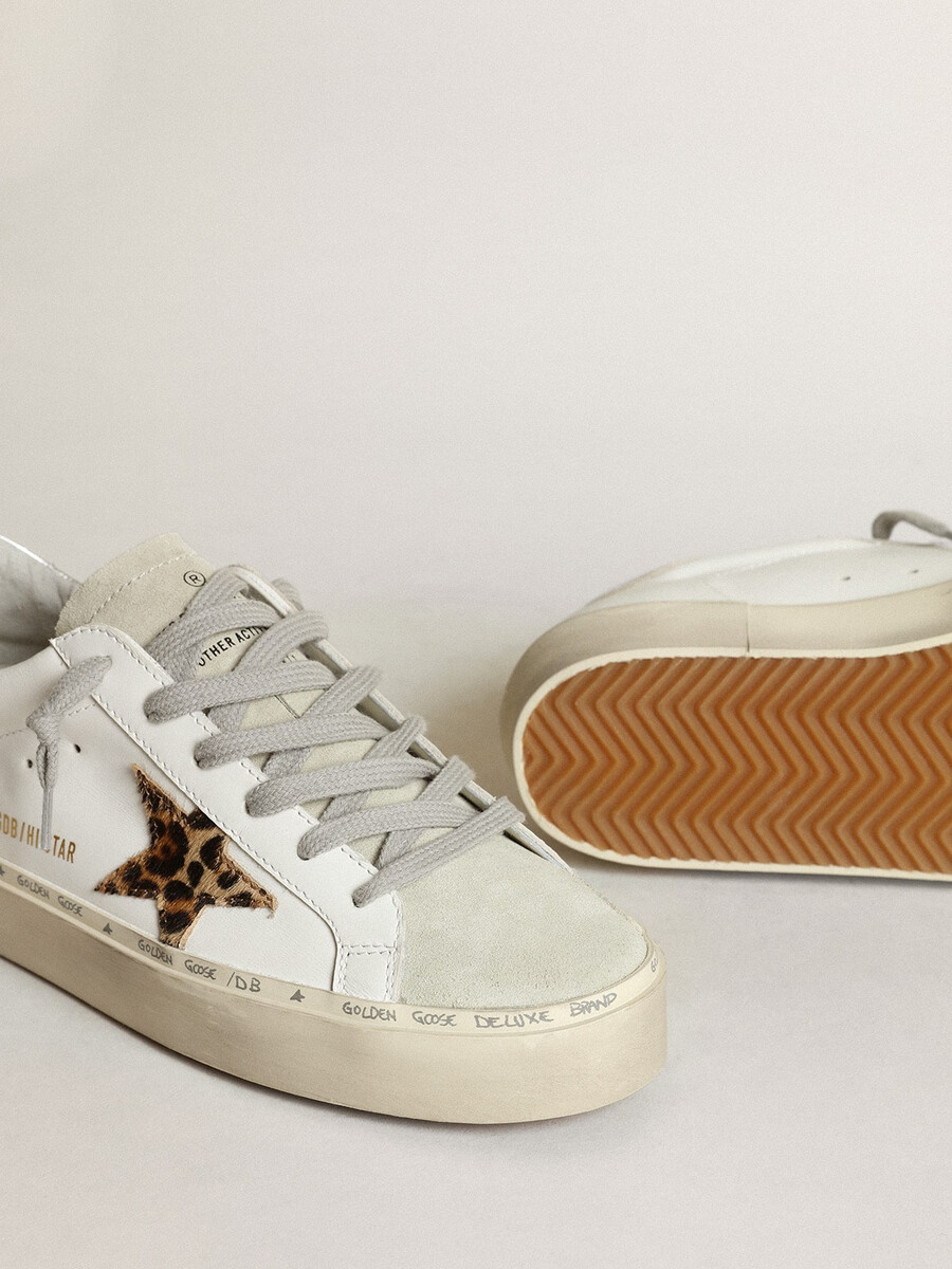 damen-sandalen „hi star mit stern in leopardenmuster aus ponyfell und silbernem absatz