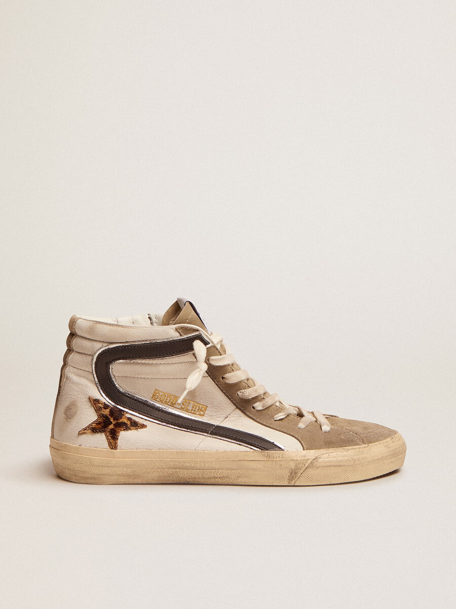 herren-sandalen mit leopardenmuster ponyfellstern und schwarzem glitzer