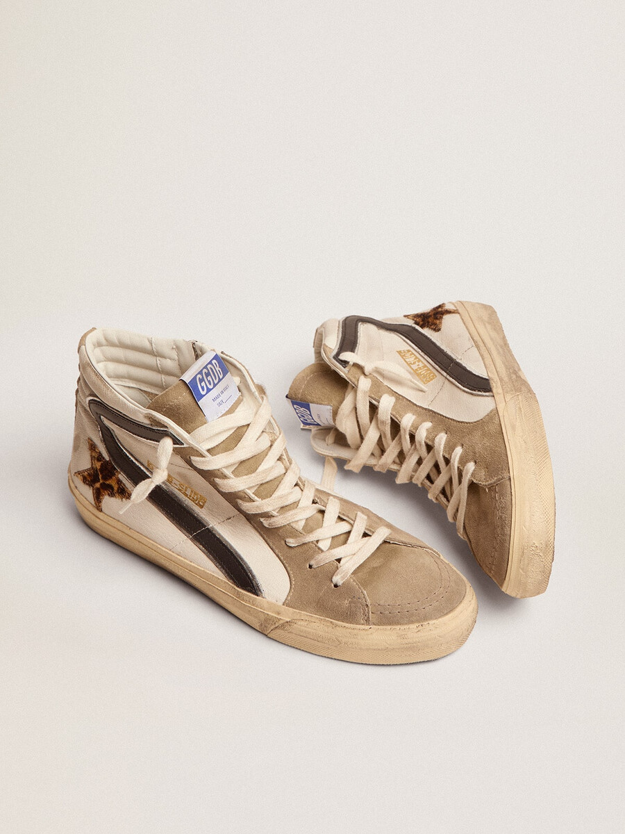 herren-sandalen mit leopardenmuster ponyfellstern und schwarzem glitzer