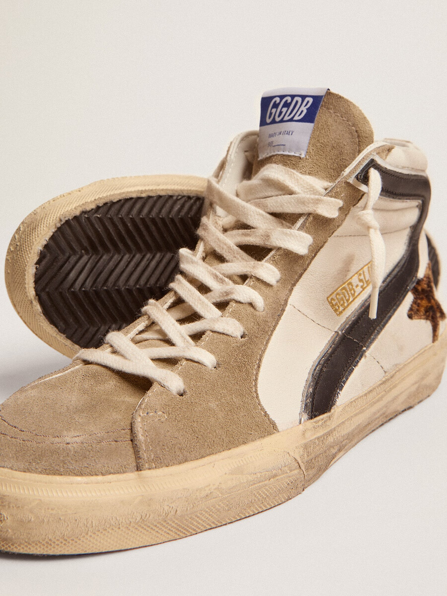 herren-sandalen mit leopardenmuster ponyfellstern und schwarzem glitzer