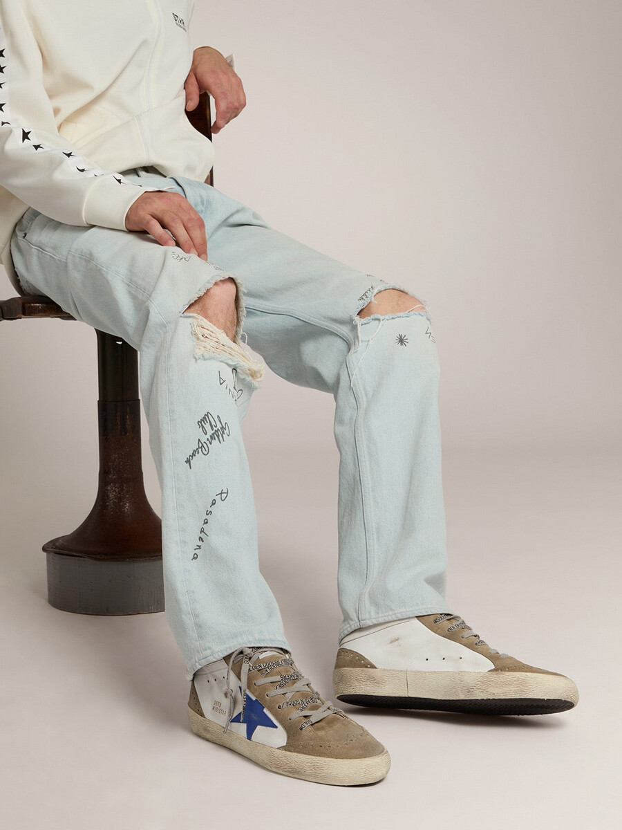 herren-sneaker mid star mit blauem lederstern und taubengrauen wildledereinsätzen