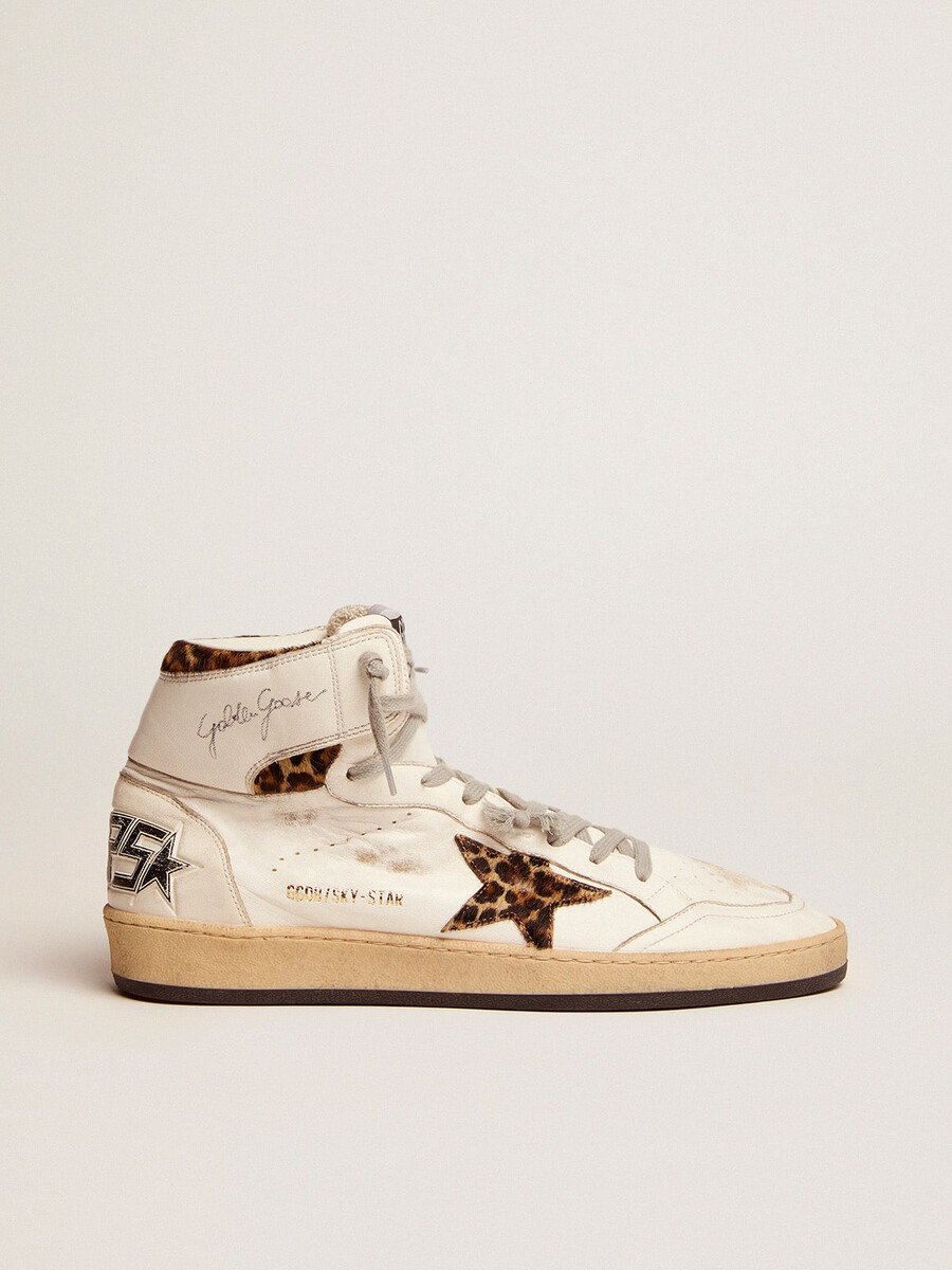 sky-star-sneaker mit charakteristischem logo am knöchel und einsätzen aus leoparden-ponyfell
