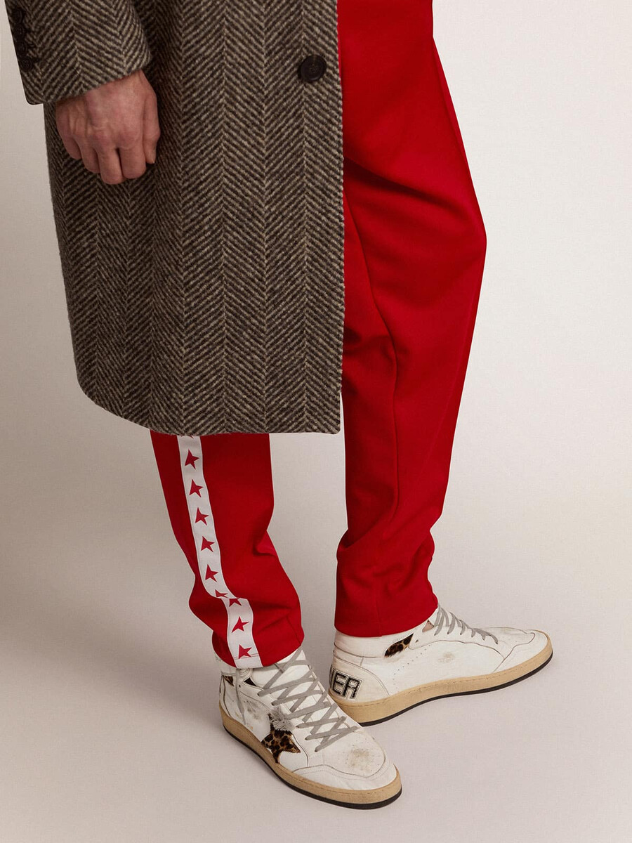 sky-star-sneaker mit charakteristischem logo am knöchel und einsätzen aus leoparden-ponyfell