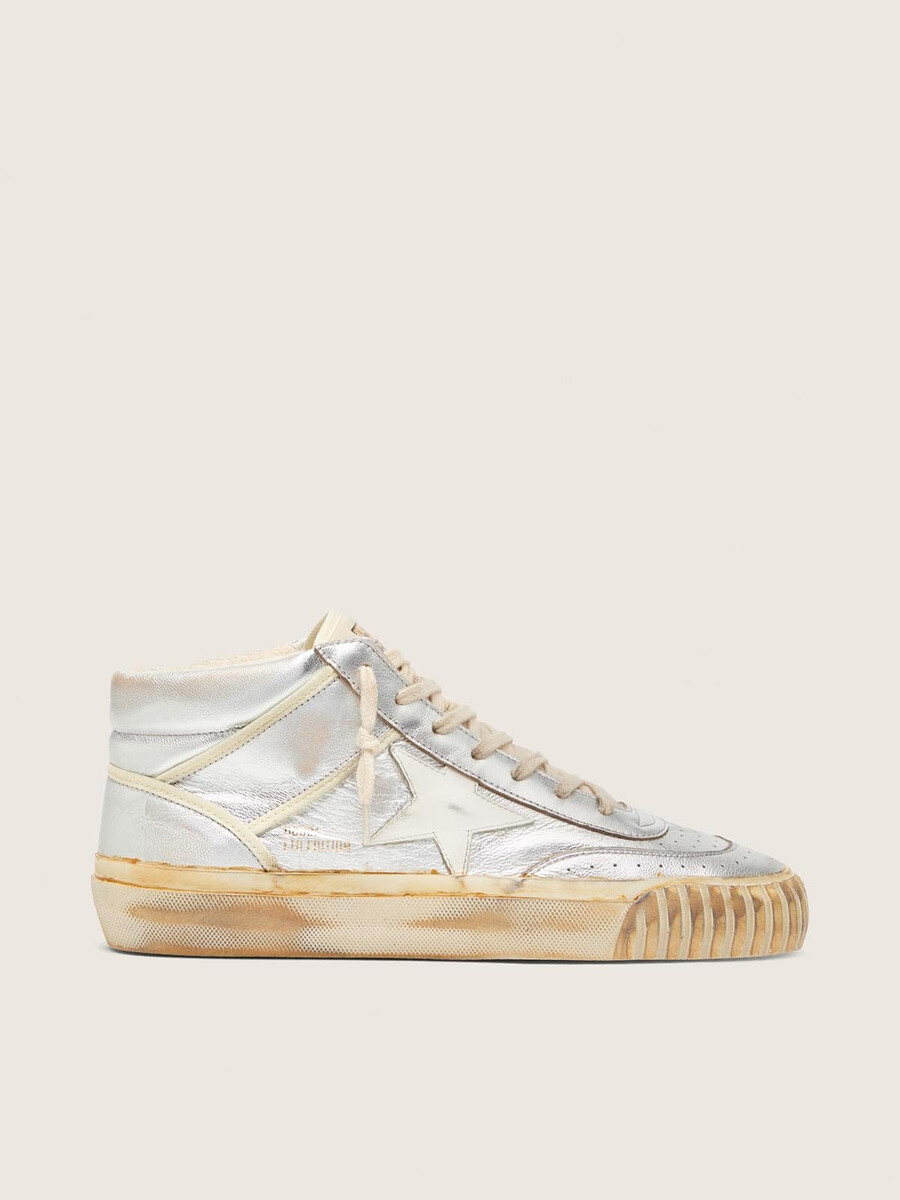 herren mid star ltd aus silberfarbenem metallic-leder mit elfenbeinfarbenem stern