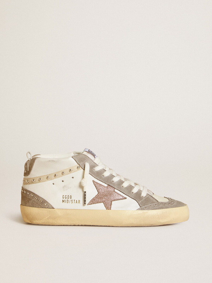 damen-sandalen „mid star aus nappa- und wildleder mit hellbraunem metallic-lederstern