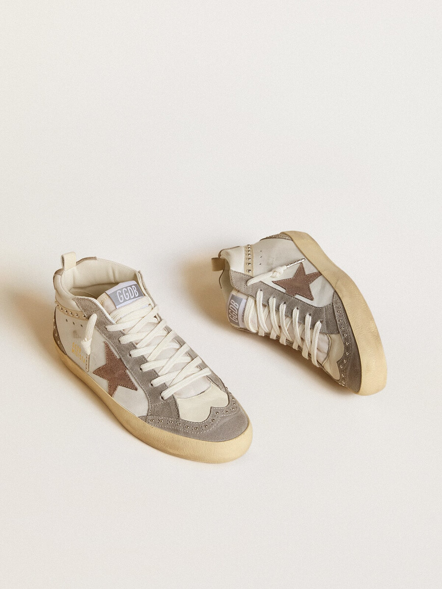 damen-sandalen „mid star aus nappa- und wildleder mit hellbraunem metallic-lederstern