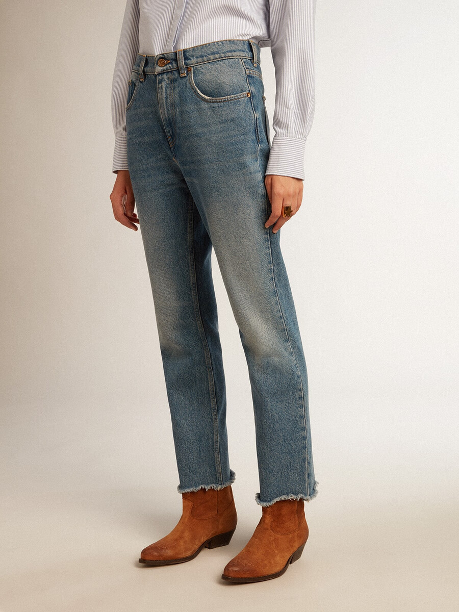 cropped flare jeans für damen in mittlerer waschung