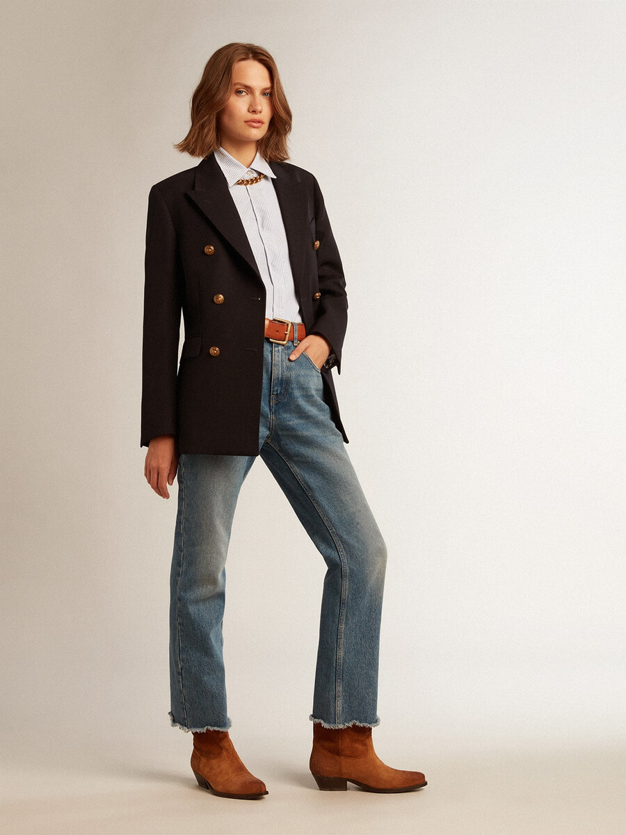 cropped flare jeans für damen in mittlerer waschung