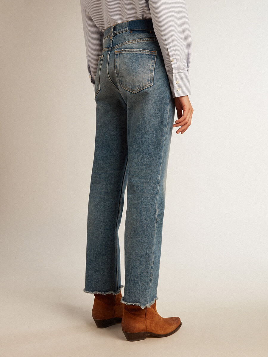 cropped flare jeans für damen in mittlerer waschung
