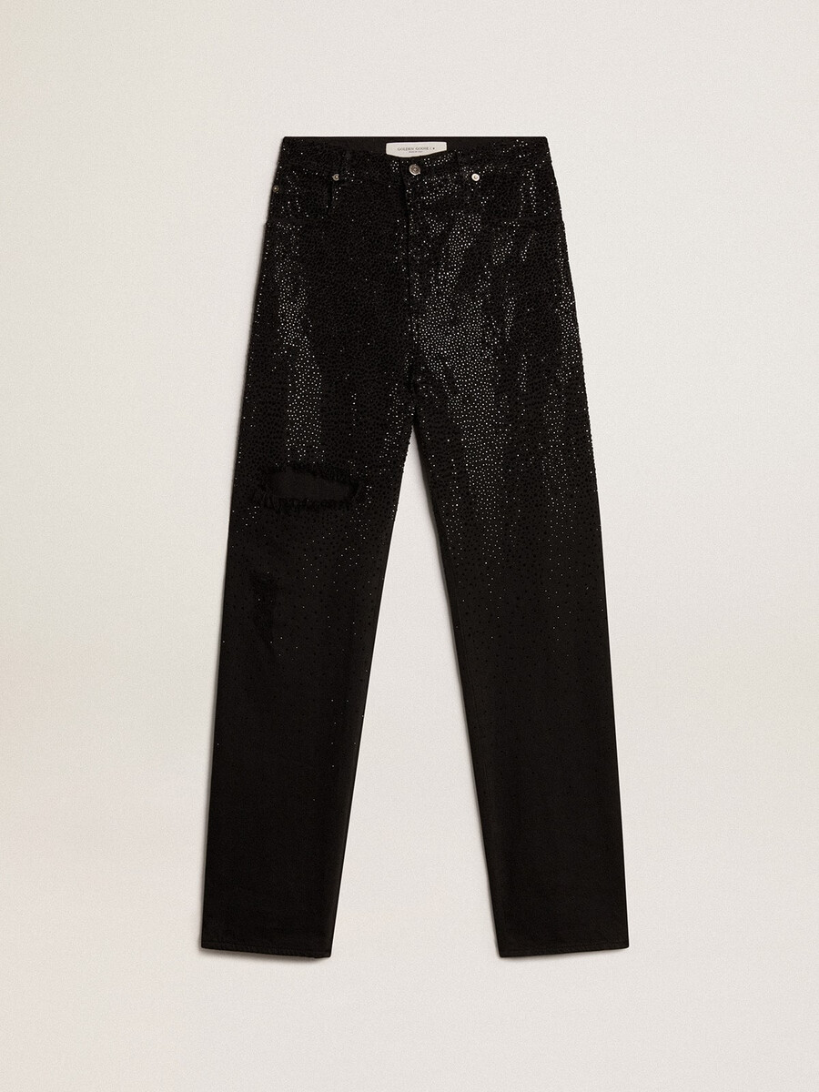 damen-jeans aus baumwolle mit schattierter kristallverzierung