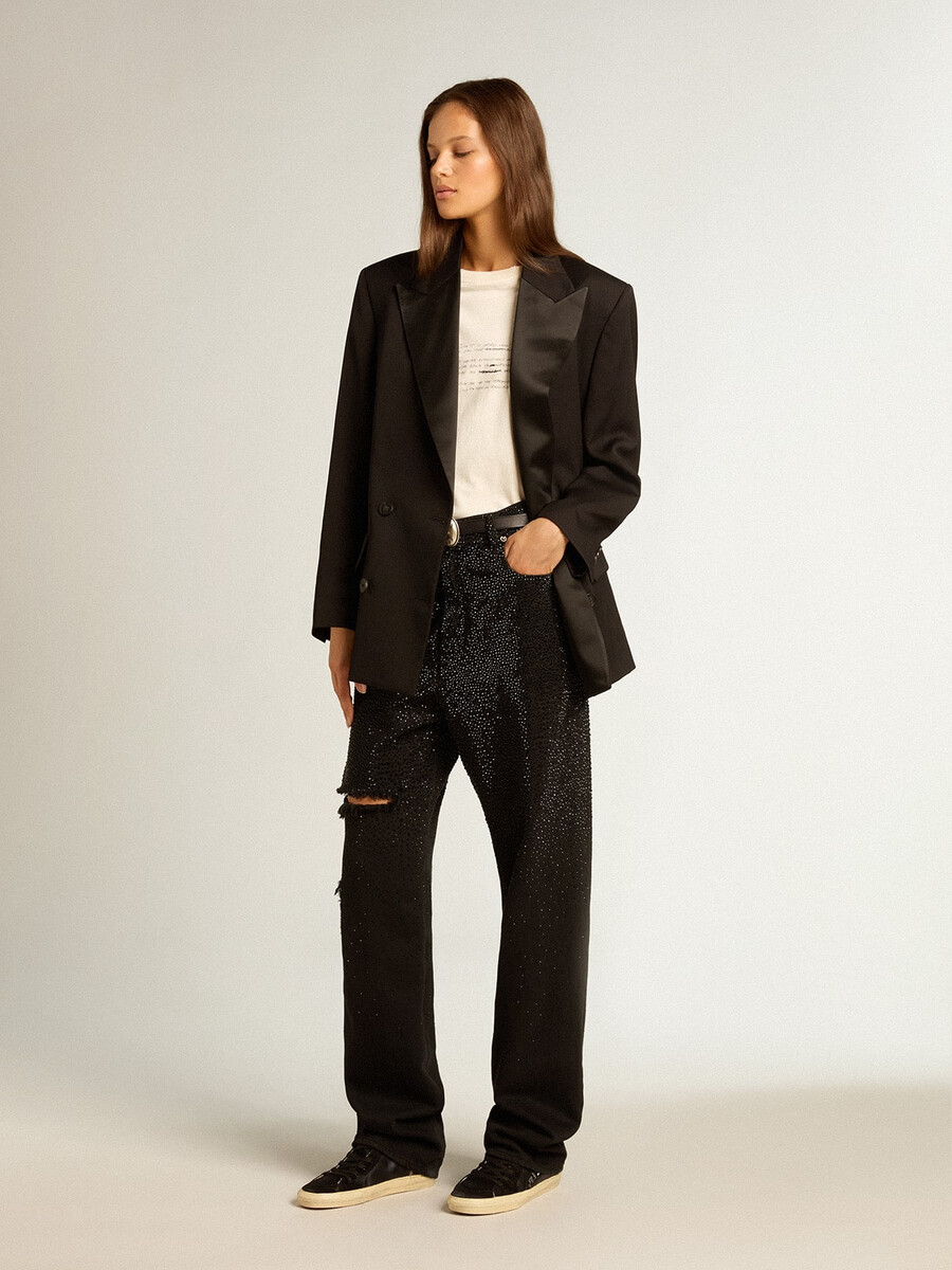 damen-jeans aus baumwolle mit schattierter kristallverzierung