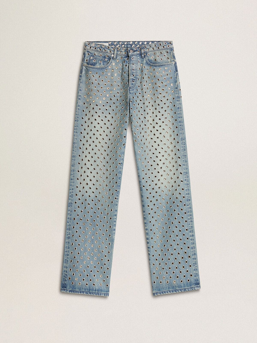 damen-jeans mit waschung und durchgehenden Ösen