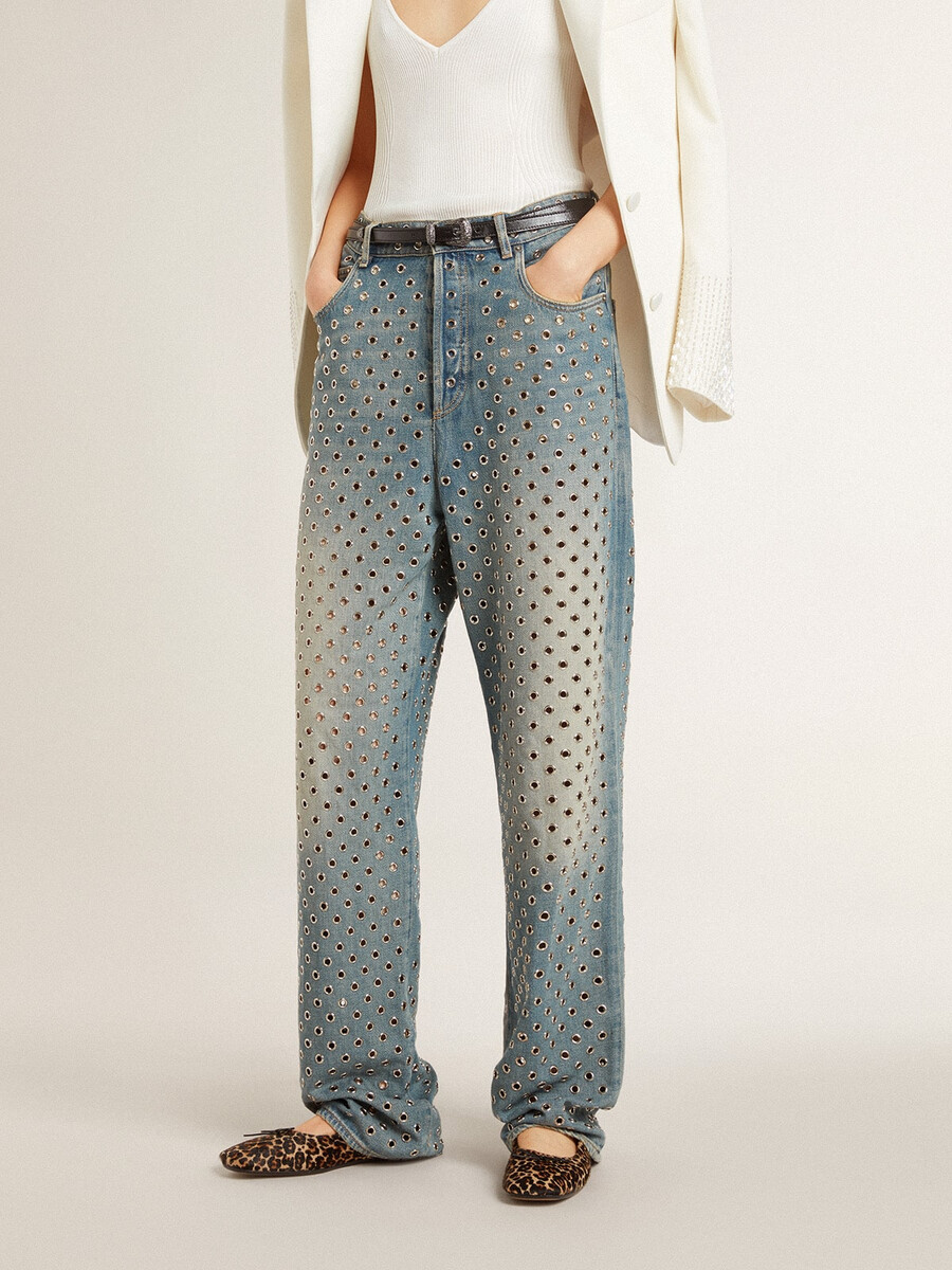 damen-jeans mit waschung und durchgehenden Ösen