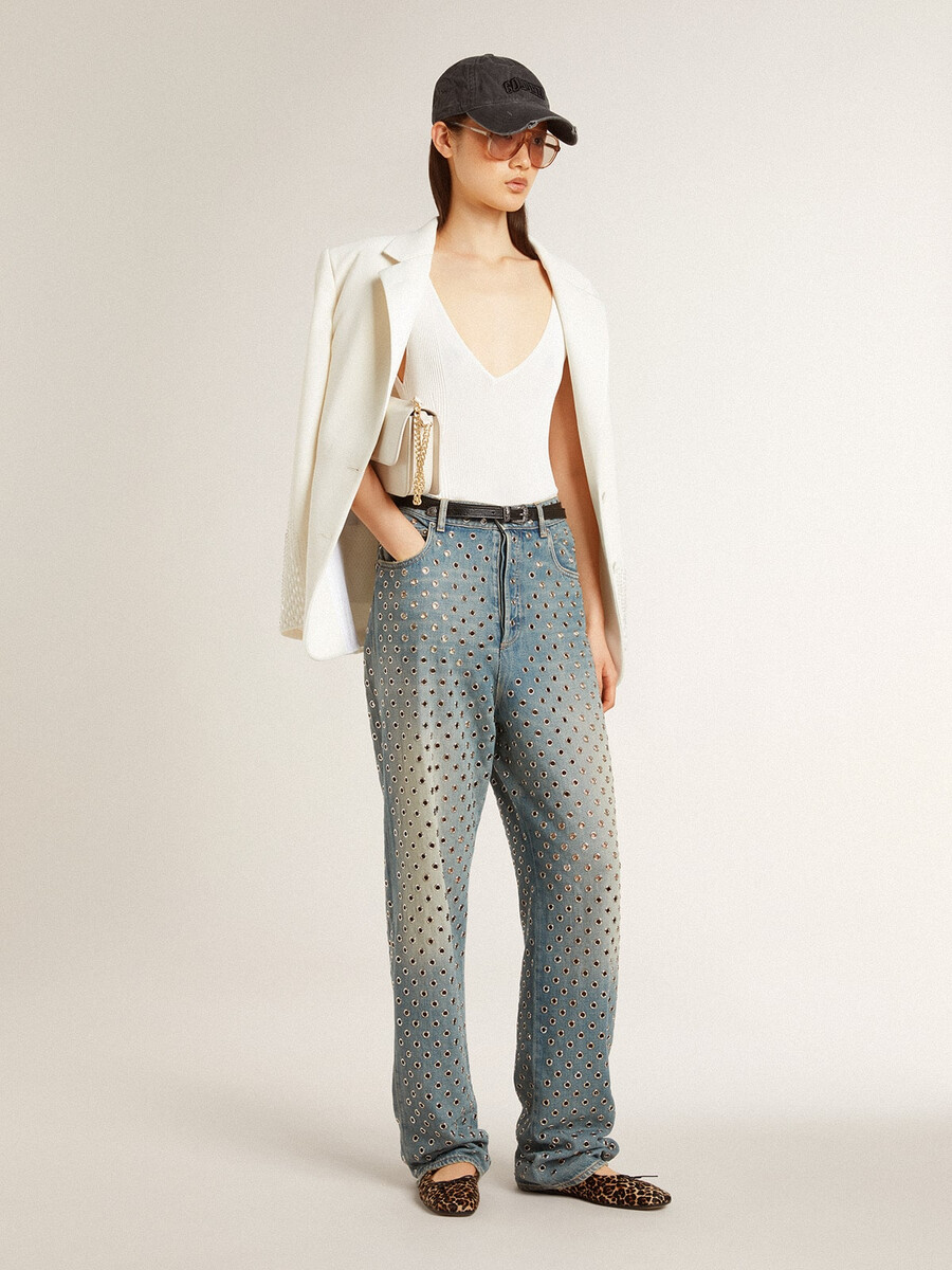 damen-jeans mit waschung und durchgehenden Ösen