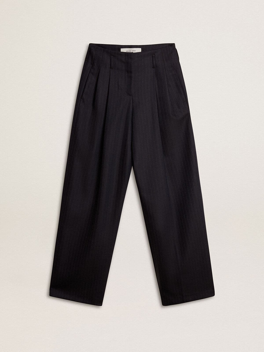 dunkelblaue taillierte damenhose mit vertikalen streifen