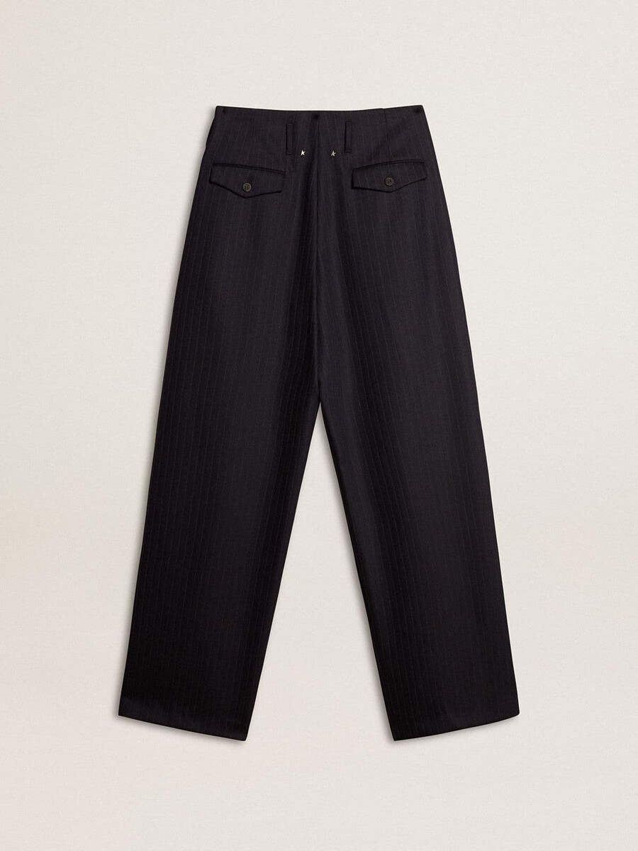 dunkelblaue taillierte damenhose mit vertikalen streifen