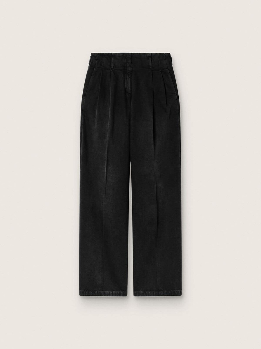 schwarze damenhose aus baumwolldenim mit used-look