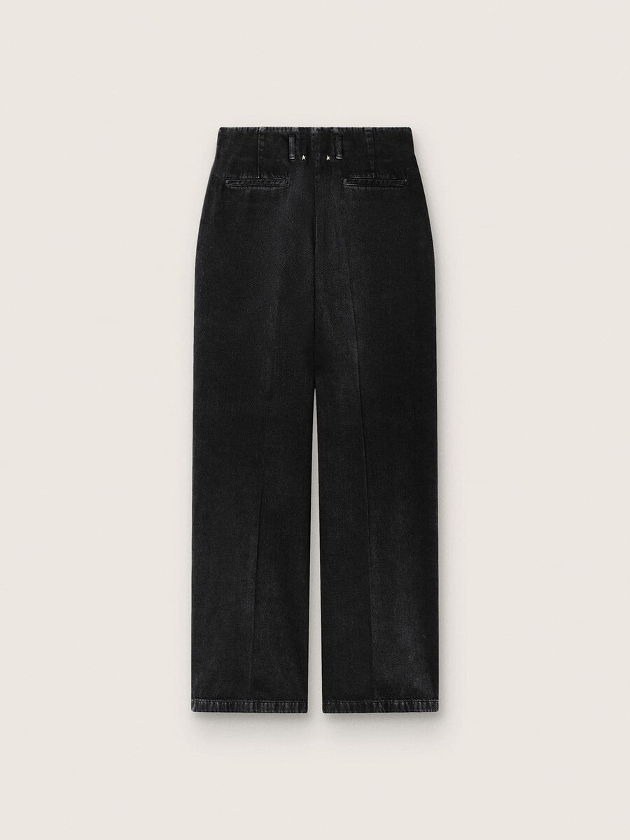 schwarze damenhose aus baumwolldenim mit used-look