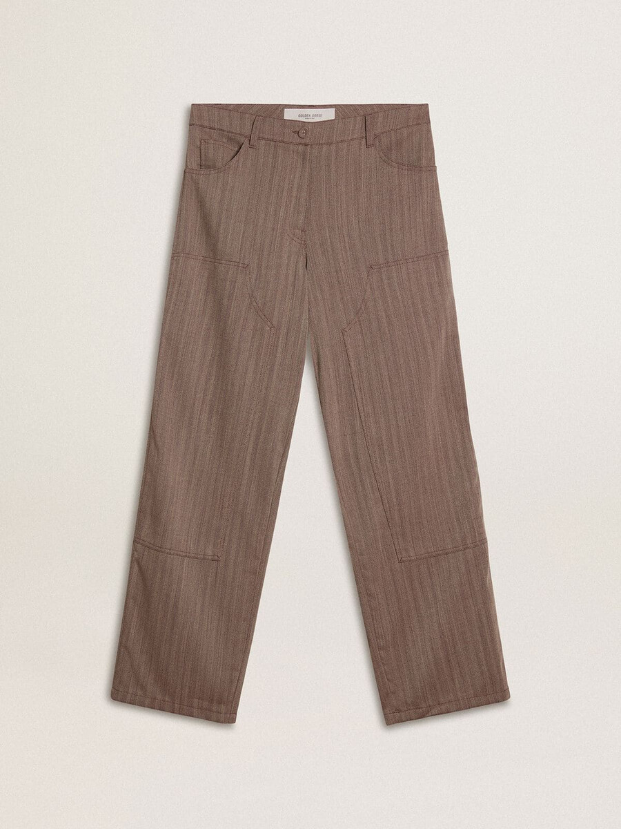 damenhose aus wollmischgewebe in hellbraunem mikro-zickzackmuster