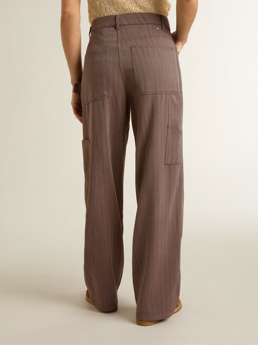damenhose aus wollmischgewebe in hellbraunem mikro-zickzackmuster
