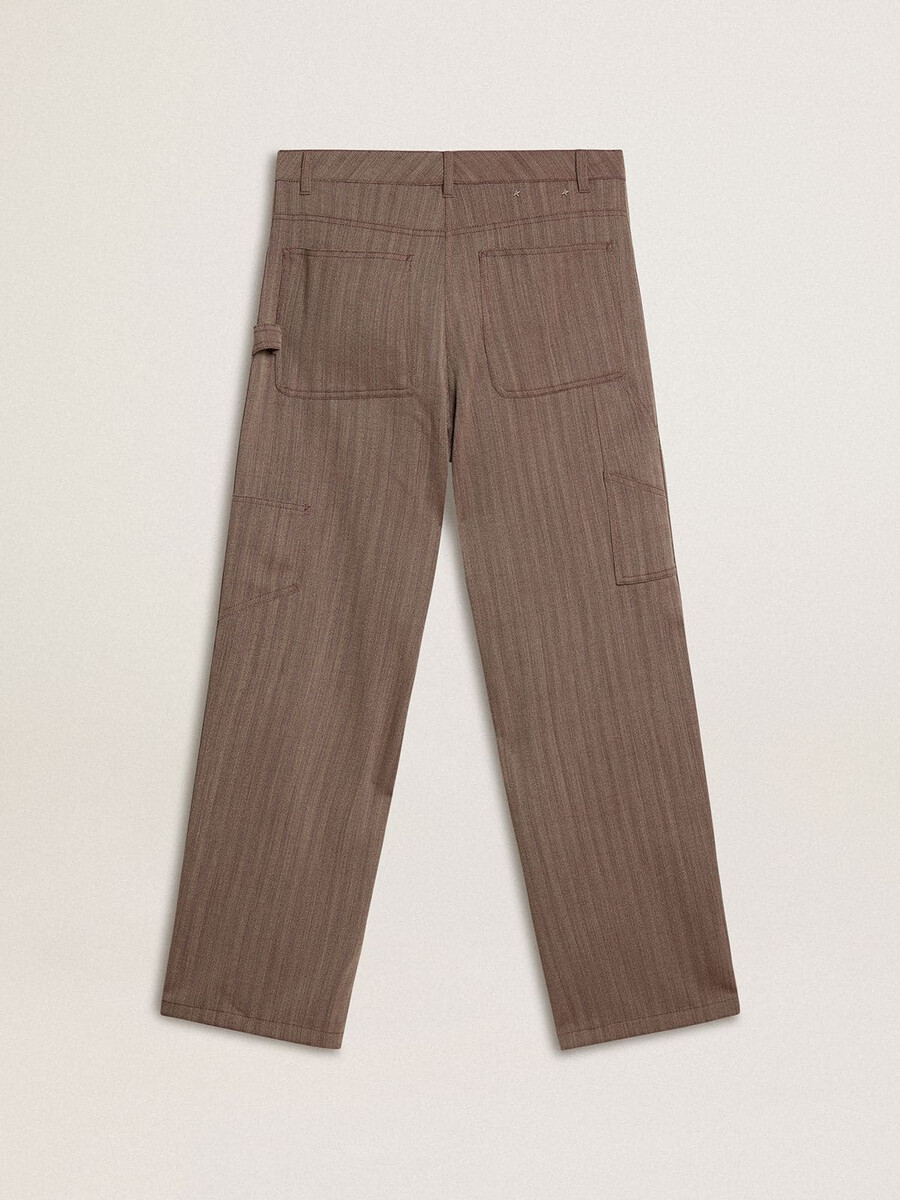 damenhose aus wollmischgewebe in hellbraunem mikro-zickzackmuster
