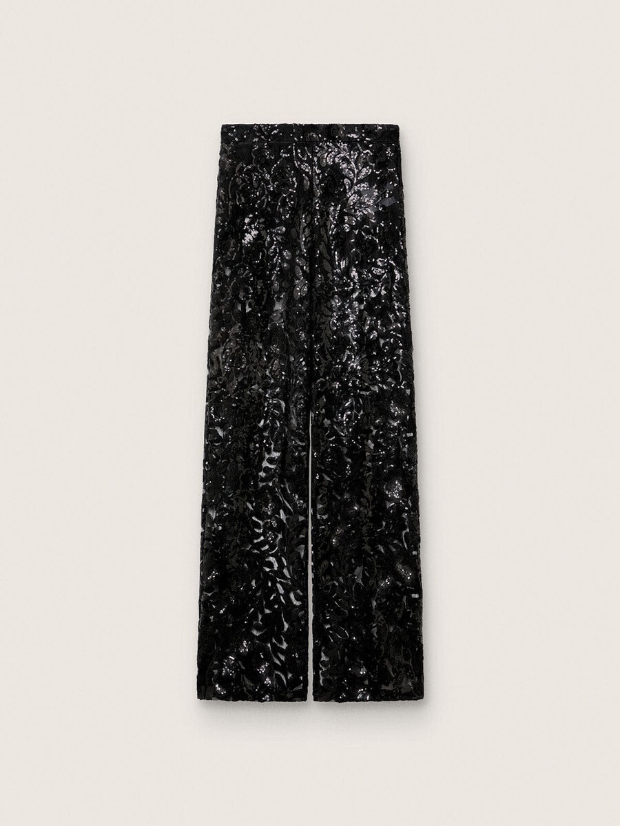 damen-tüllhose mit floraler stickerei aus schwarzen pailletten