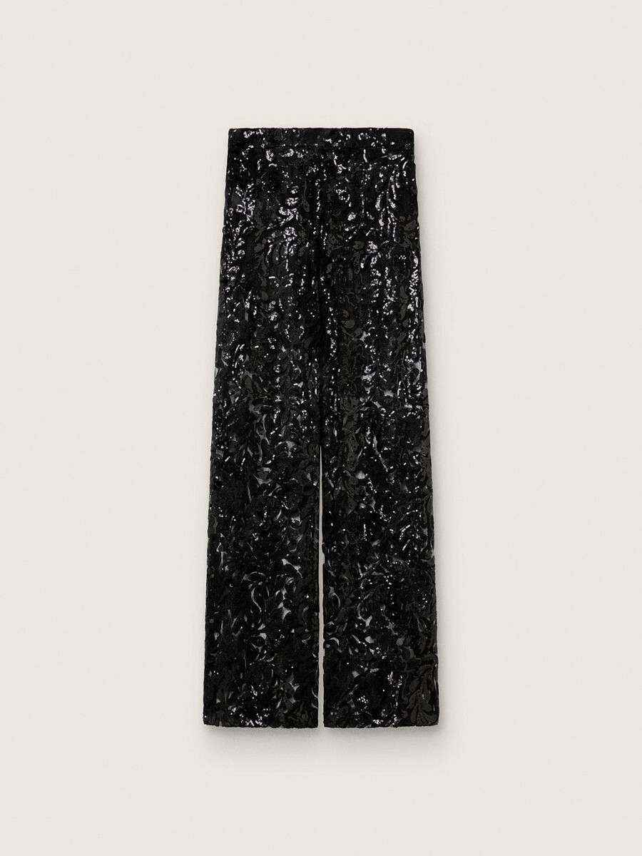 damen-tüllhose mit floraler stickerei aus schwarzen pailletten