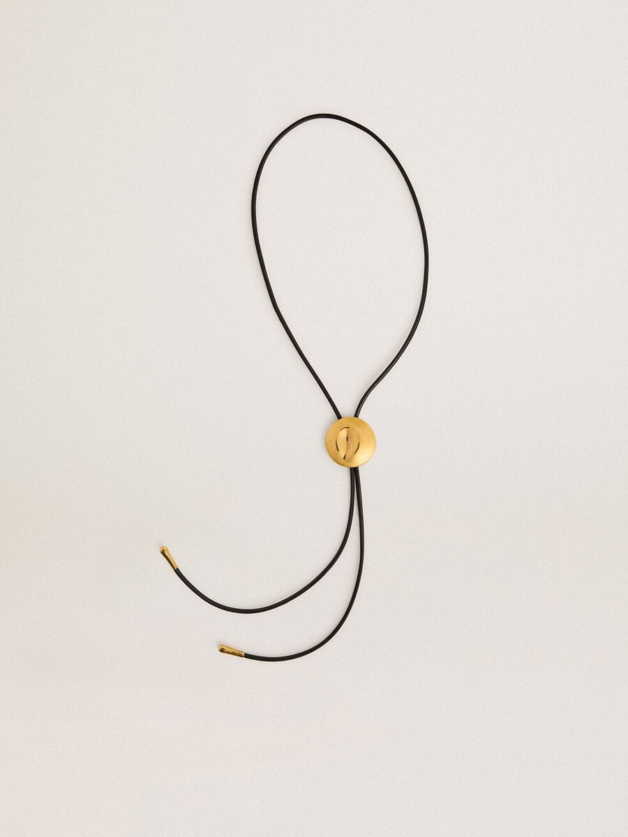 jewelmates bolo-krawattenkette aus schwarzem leder mit antikgoldenen metalldetails