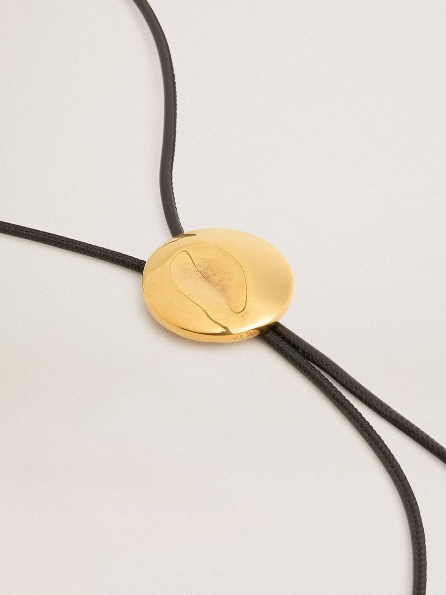 jewelmates bolo-krawattenkette aus schwarzem leder mit antikgoldenen metalldetails