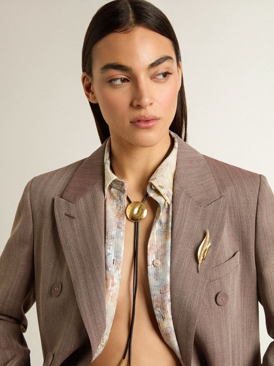 jewelmates bolo-krawattenkette aus schwarzem leder mit antikgoldenen metalldetails