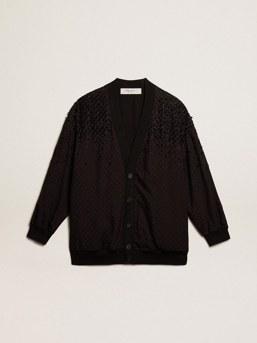 schwarze damenstrickjacke mit schattierter stickerei