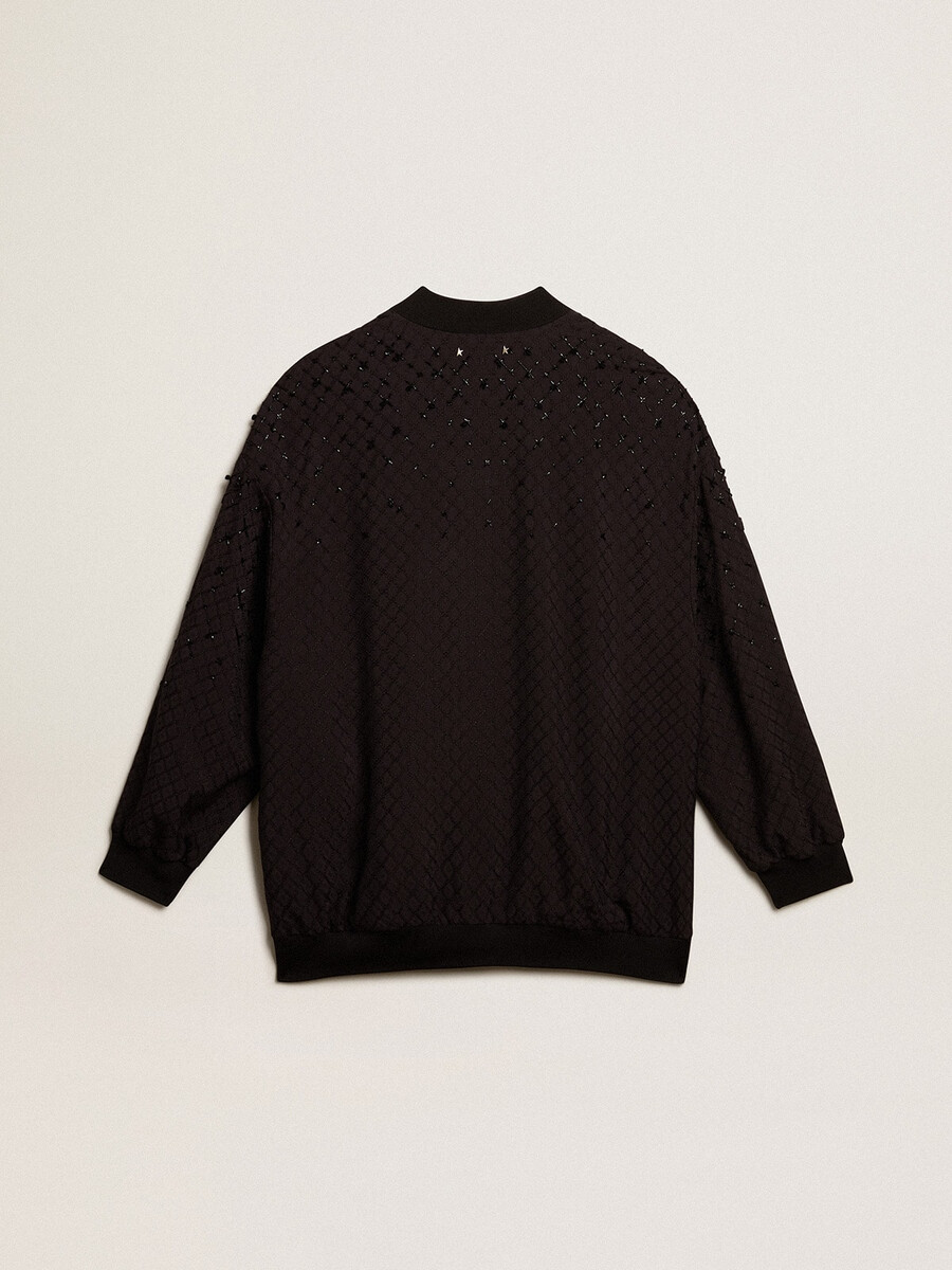 schwarze damenstrickjacke mit schattierter stickerei