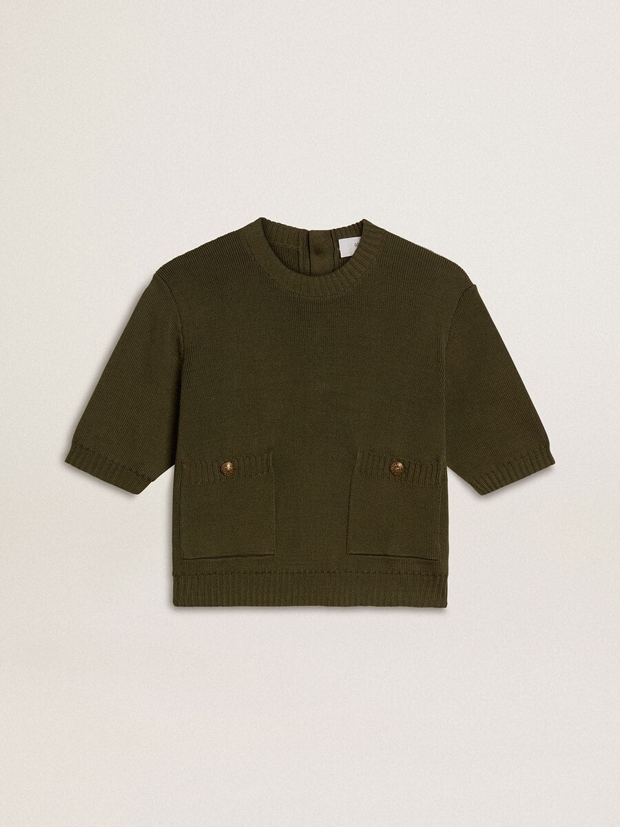 kurzarmpullover für damen aus militärgrüner baumwolle