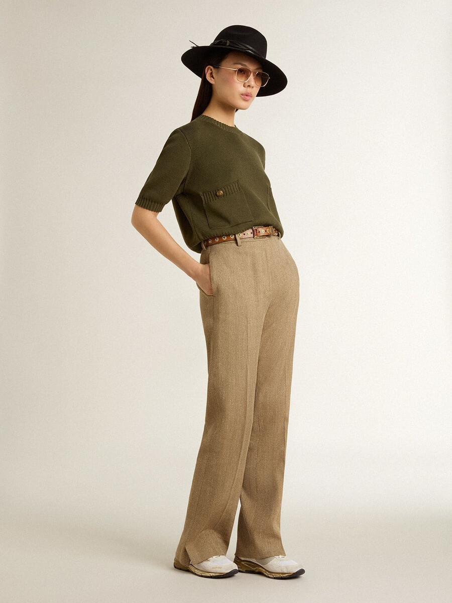kurzarmpullover für damen aus militärgrüner baumwolle