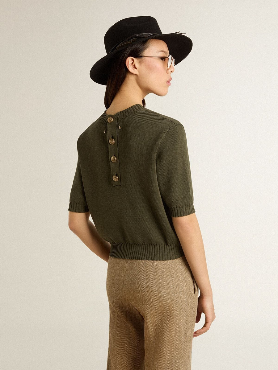 kurzarmpullover für damen aus militärgrüner baumwolle