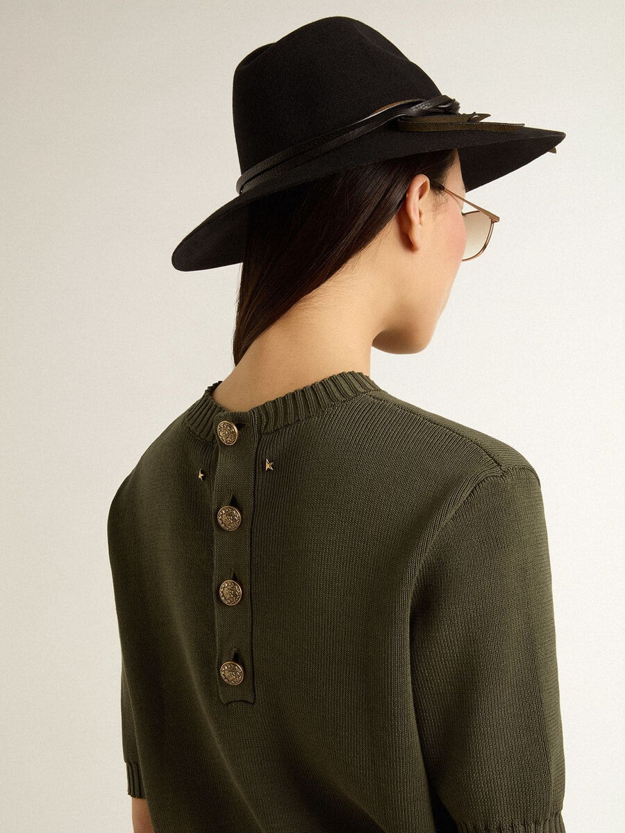 kurzarmpullover für damen aus militärgrüner baumwolle