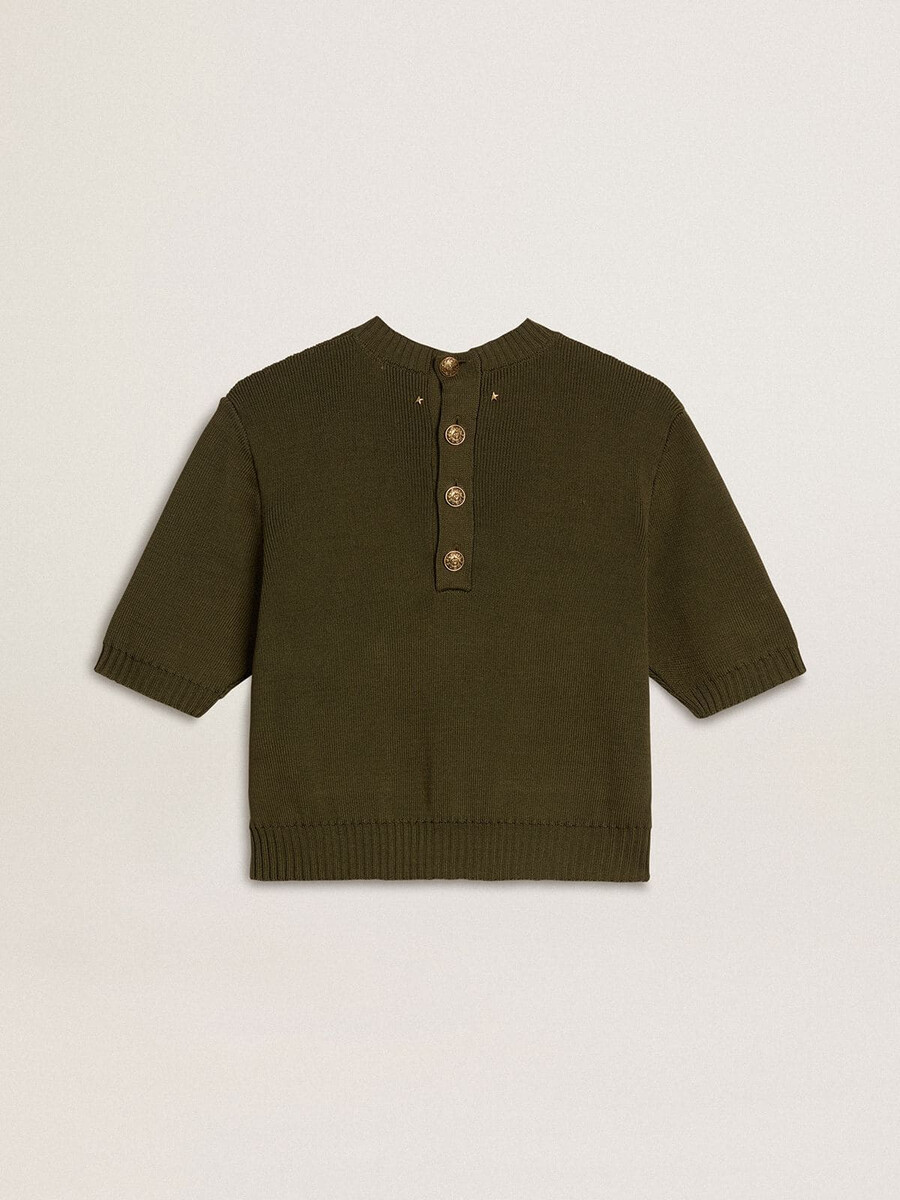 kurzarmpullover für damen aus militärgrüner baumwolle