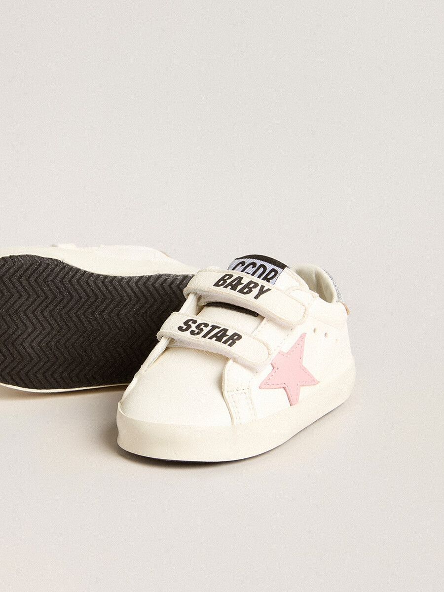 baby old school mit rosa lederstern und silberner lederfersenlasche