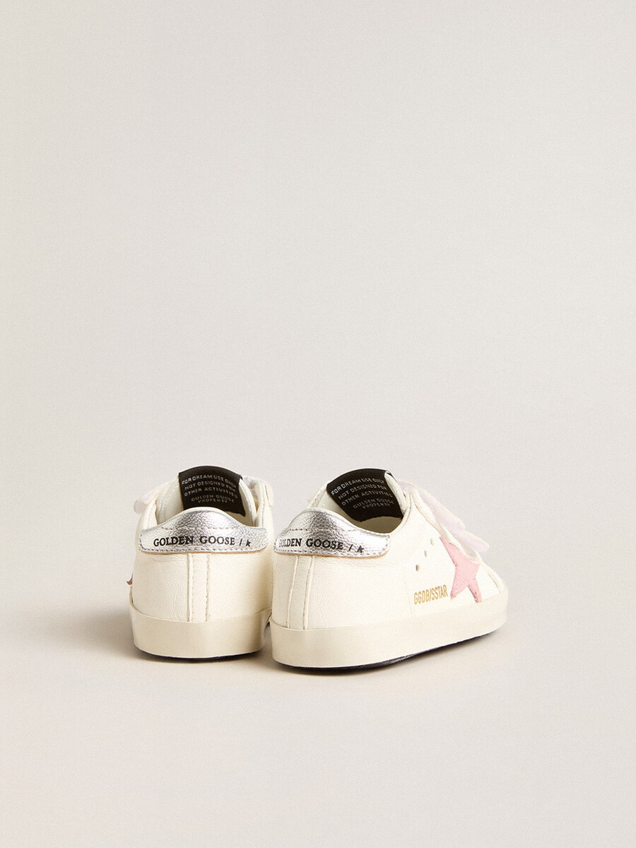 baby old school mit rosa lederstern und silberner lederfersenlasche