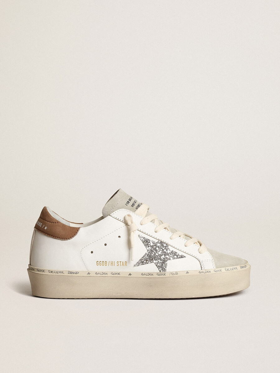 damen-sandalen hi star mit silbernem glitzerstern und taubengrauer nubuk-fersenlasche