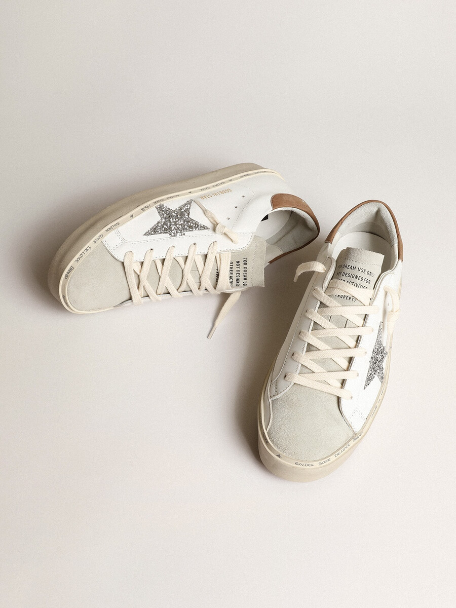 damen-sandalen hi star mit silbernem glitzerstern und taubengrauer nubuk-fersenlasche
