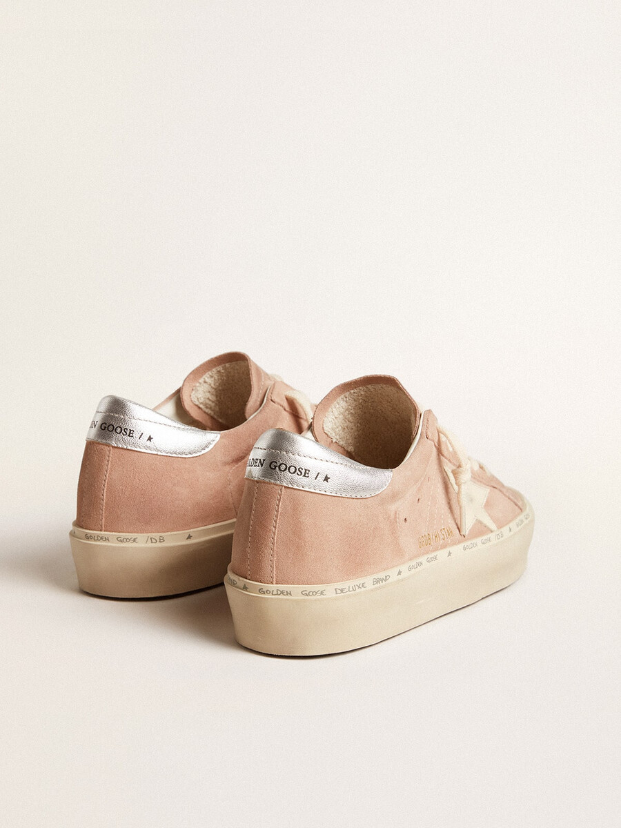 damen-sandalen hi star aus rosafarbenem wildleder mit cremefarbenem stern und silberner leder-fersenlasche