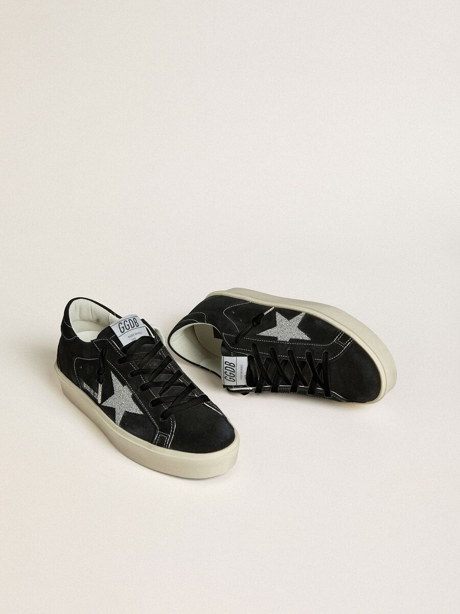 damen-hi-star aus schwarzem wildleder mit silbernem swarovski-kristallstern