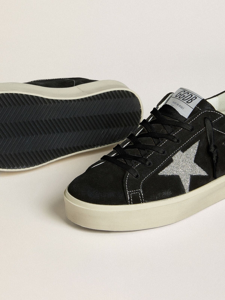 damen-hi-star aus schwarzem wildleder mit silbernem swarovski-kristallstern