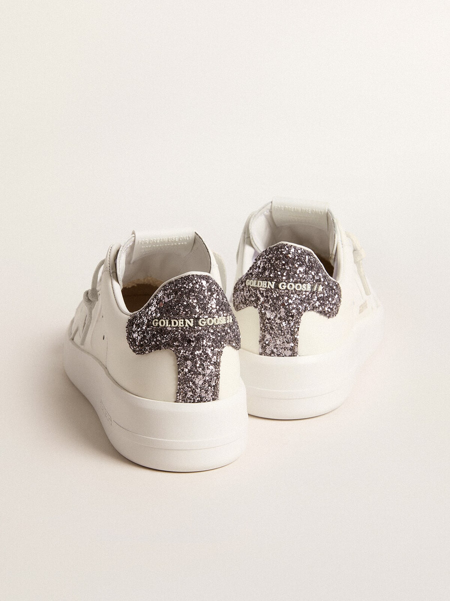 purestar damenschuh mit weißem lederstern und anthrazitfarbenem glitzer-fersenstreifen