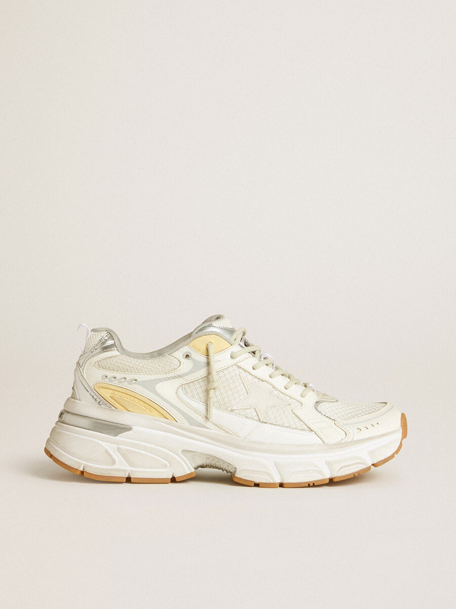 lightstar herrenschuh aus weißem leder und mesh mit abgenutztem weißen stern