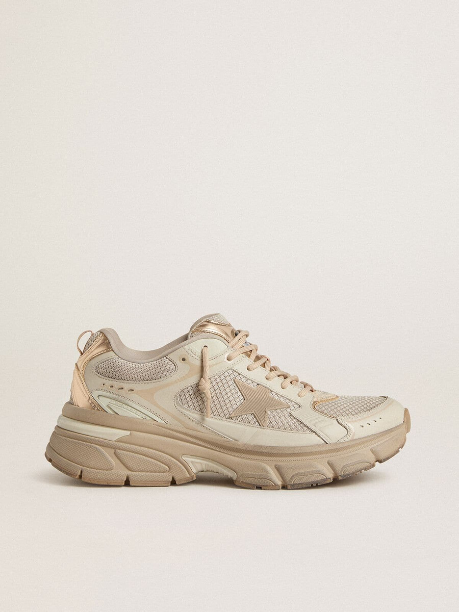 lightstar herrenschuh aus taubengrauem leder und mesh mit beigefarbenem tpu-stern
